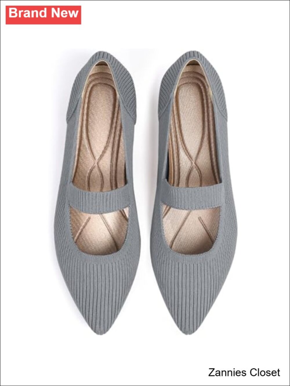 ✨ Women's Knit Pointed Toe Mary Jane Flats Comfortable Washable Dressy Pull-On